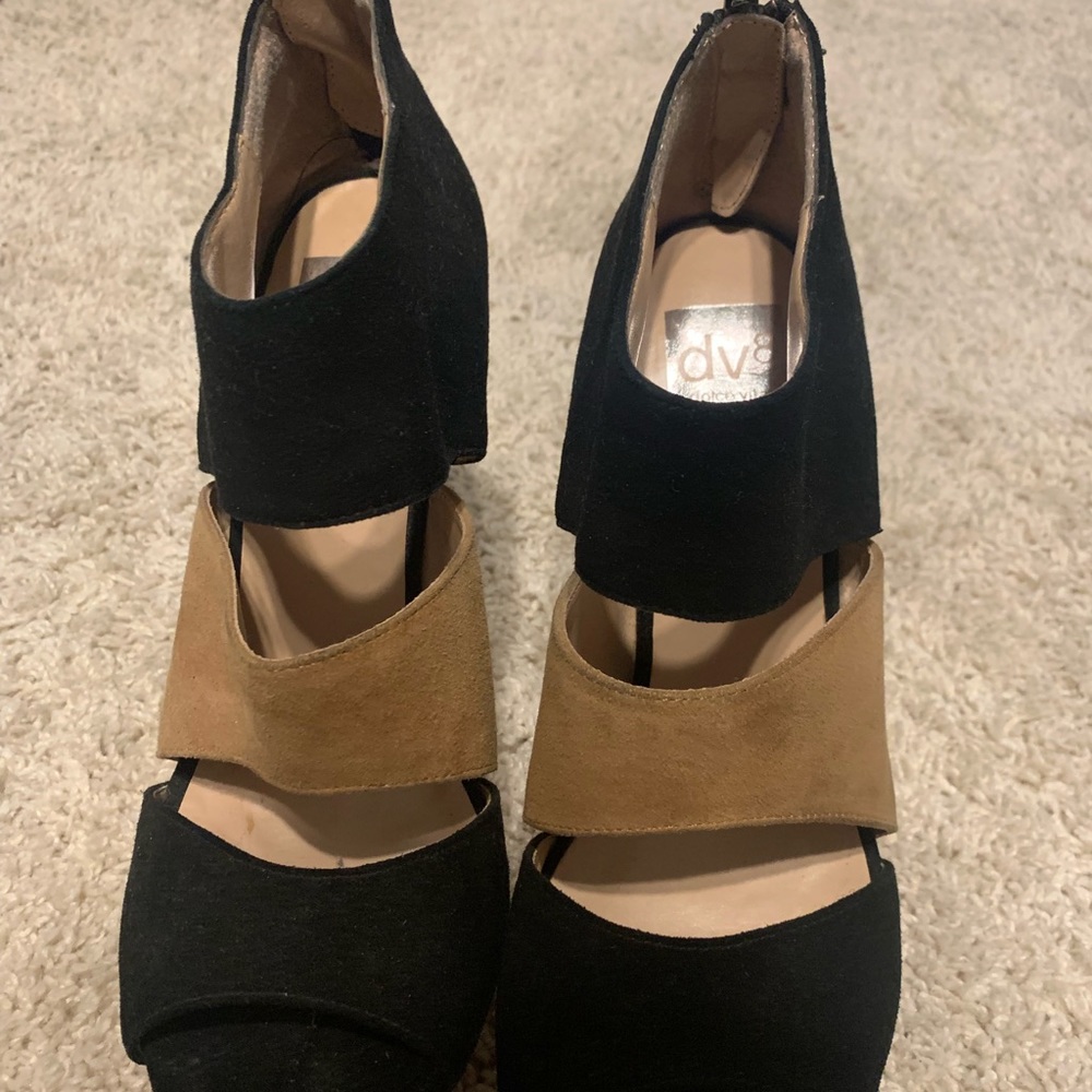 Dolce Vita Black and Taupe Wedge Wooden Heels